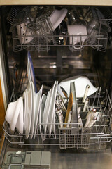 Dishwasher with clean dishes.