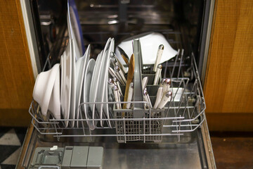 Dishwasher with clean dishes.