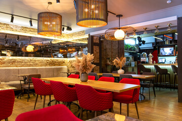 Interior of a modern cozy italian restaurant