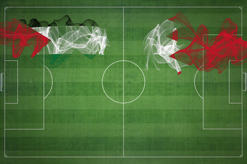 Palestine vs Bahrain Soccer Match, national colors, national flags, soccer field, football game,...