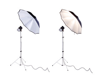 Fotolampe mit Schirm und Blitzlicht isoliert