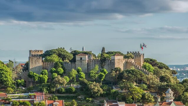 Lisbon, Portugal skyline towards Sao Jorge Castle.