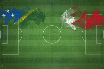 Solomon Islands vs Bahrain Soccer Match, national colors, national flags, soccer field, football...