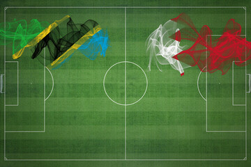 Tanzania vs Bahrain Soccer Match, national colors, national flags, soccer field, football game,...