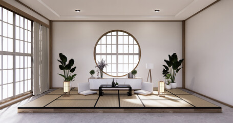 Traditional Japanese style living room mixed with modern design.3D rendering