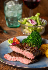 halves of a steak on a plate