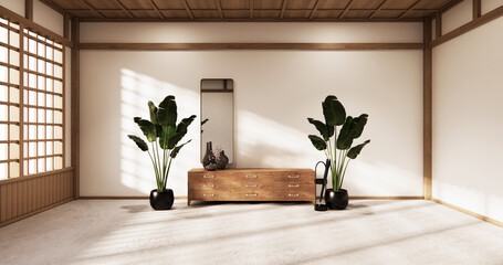 The wooden cabinet japanese style. 3d rendering