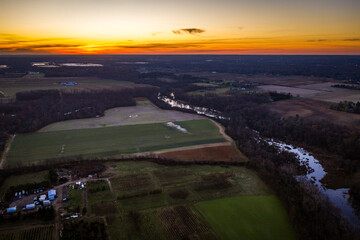 Fototapeta premium Aerial Sunrise in Plainsboro, Cranbury New Jersey 