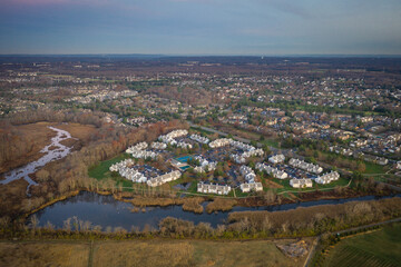 Fototapeta premium Aerial Sunrise in Plainsboro, Cranbury New Jersey 