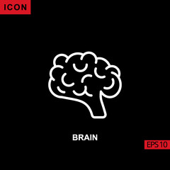 Icon brain human vector on black background. Illustration line, linear, outline and lineal icon for graphic, print media interfaces and web design.