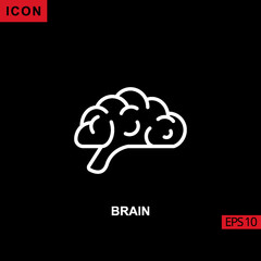 Icon brain human vector on black background. Illustration line, linear, outline and lineal icon for graphic, print media interfaces and web design.