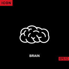 Icon brain human vector on black background. Illustration line, linear, outline and lineal icon for graphic, print media interfaces and web design.