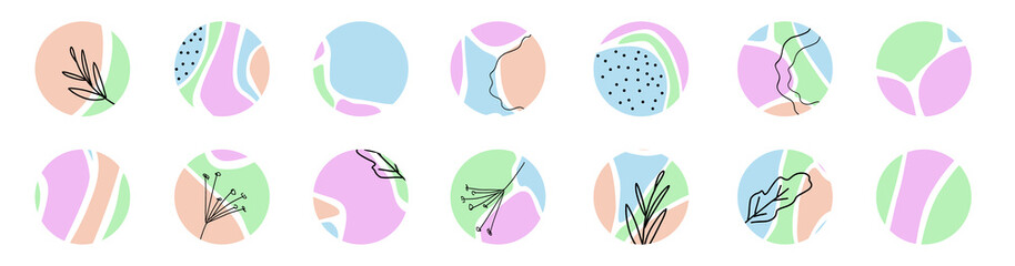 Set of abstract modern graphic elements of the circle. Background of the flowing liquid form. Templates for the design of a flyer, social network, or presentation. Vector illustration.