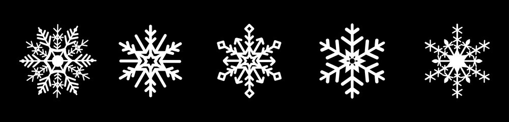 Vector snowflakes set for Christmas design. Snowflakes icon collection isolated on black background. Vector Christmas and New Year decoration elements.