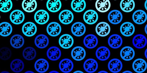 Fototapeta na wymiar Dark BLUE vector background with covid-19 symbols.