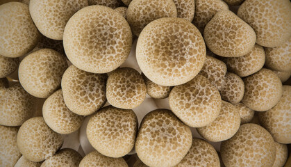 Top view of a bunch of brown beech mushroom. Buna-shimeji.