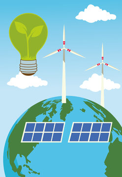 save the world environmental poster with earth planet and energy production