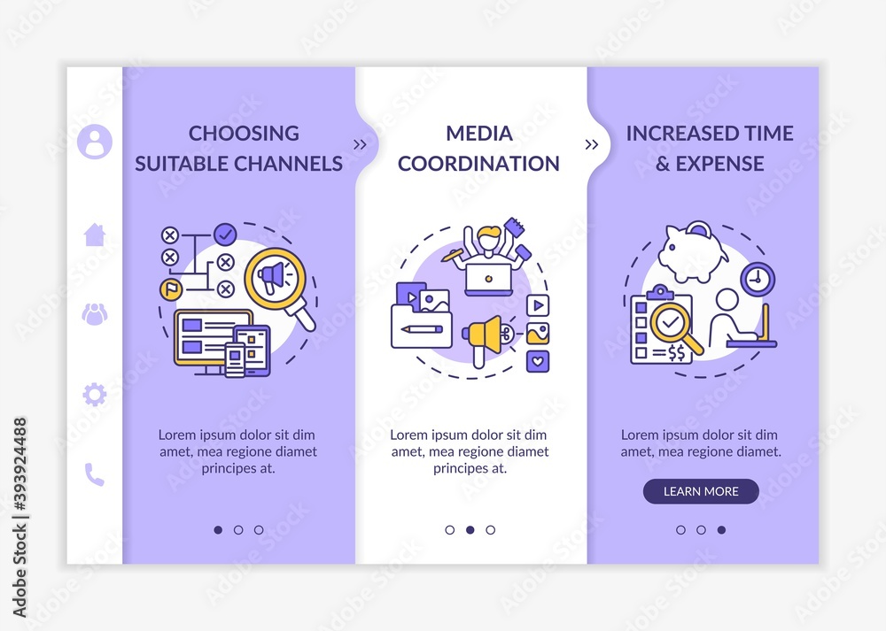 Poster multichannel marketing onboarding vector template. suitable channels selection, media coordination. 
