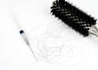 Hair loss, hair loss every day, serious problems, focus on the hair with a syringe.                              