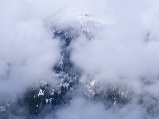 The moutains lost in the clouds.