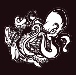 Black and white vector illustration for print tshirt