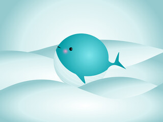 The cute whale smiles. Waves, sea and whale is a funny illustration.