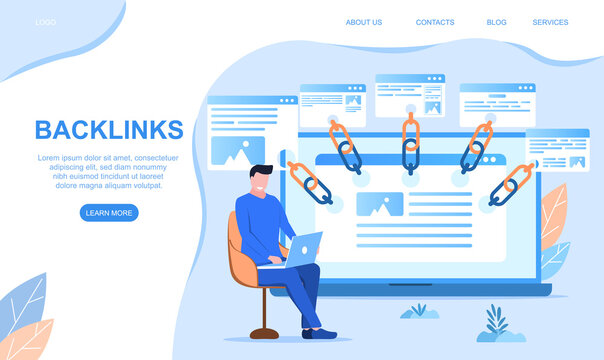 Backlinks or link building. SEO Search engine optimization abstract concept. Cartoon flat vector illustration for website, web page, landing page, mobile app and advertising