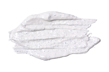 White clay face mask smear isolated on white. Microparticles in cosmetics. Sample of cosmetic products.