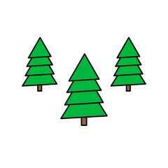 Fir Christmas trees flat line icon. Ecology logo. Nature illustration, forest symbol.