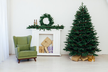 Christmas interior of the christmas tree pine new year gifts
