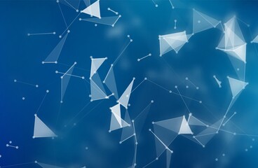 Obraz premium Abstract plexus background with network polygons. Blue digital science banner. Network connection effect. Geometric triangle elements. Technology concept with shape structure.Vector illustration.