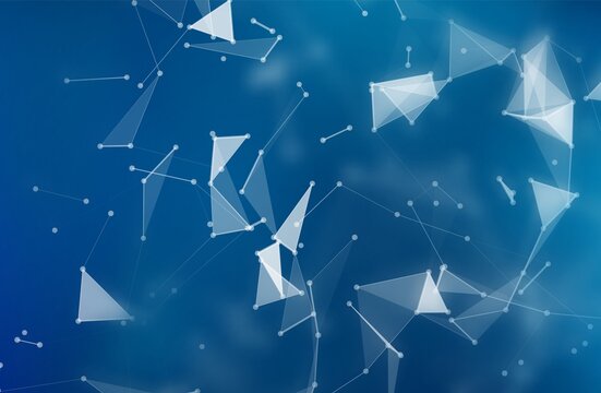 Abstract plexus background with network polygons. Blue digital science banner. Network connection effect. Geometric triangle elements. Technology concept with shape structure.Vector illustration.