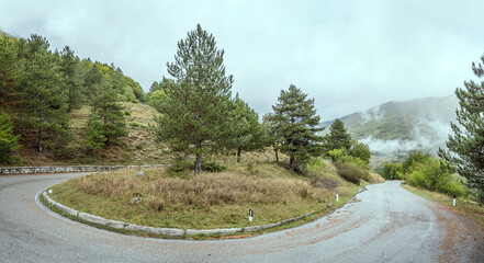 hairpin turn on Godi pass road, Abruzzo, Italy