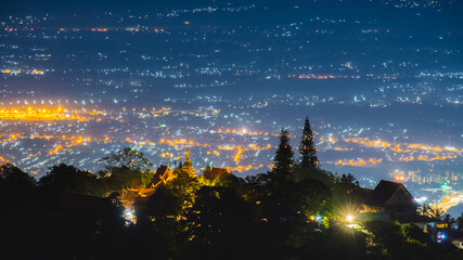 Landscape Wat Phra That Doi Suthep Temple and Cityscape in Chiang Mai Province, Thailand.