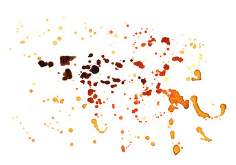 yellow, orange, red watercolor spots, splashes, blots. For decoration of postcards print, design works, souvenirs, packaging design, invitation, wrapping.