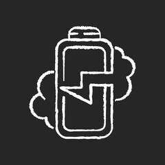 Battery breaking chalk white icon on black background. Power bank explosion. Dangerous device issues. High heating device. Factory defect. Isolated vector chalkboard illustration