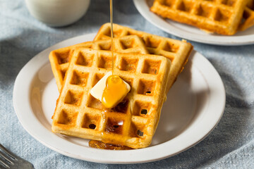 Homemade Warm Belgian Waffles for Breakfast