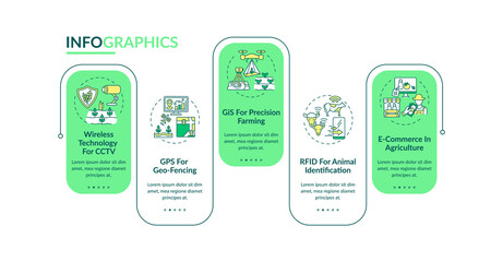 Information technology in agriculture vector infographic template. GPS presentation design elements. Data visualization with 5 steps. Process timeline chart. Workflow layout with linear icons