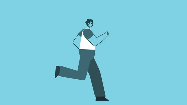 Funny Graphic Flat Design Bold Man Cartoon Character Run Cycle Isolated Loop 2d Animation