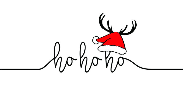 Saying ho ho ho, Merry Christmas hat. Hohoho pattern, Santa Claus, Christmas hats, xmas design. New Year concept. Slogan or quote. December, happy party.