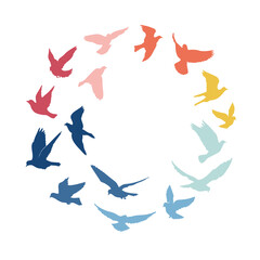 Circle of colorful birds, celebration card stock illustration. Animal Body Part, Animal Family, Animal Themes, Animal Wing, Animals In The Wild