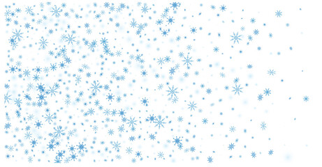 Snowflakes. Snow, snowfall. Falling scattered blue snowflakes on a white background. Vector