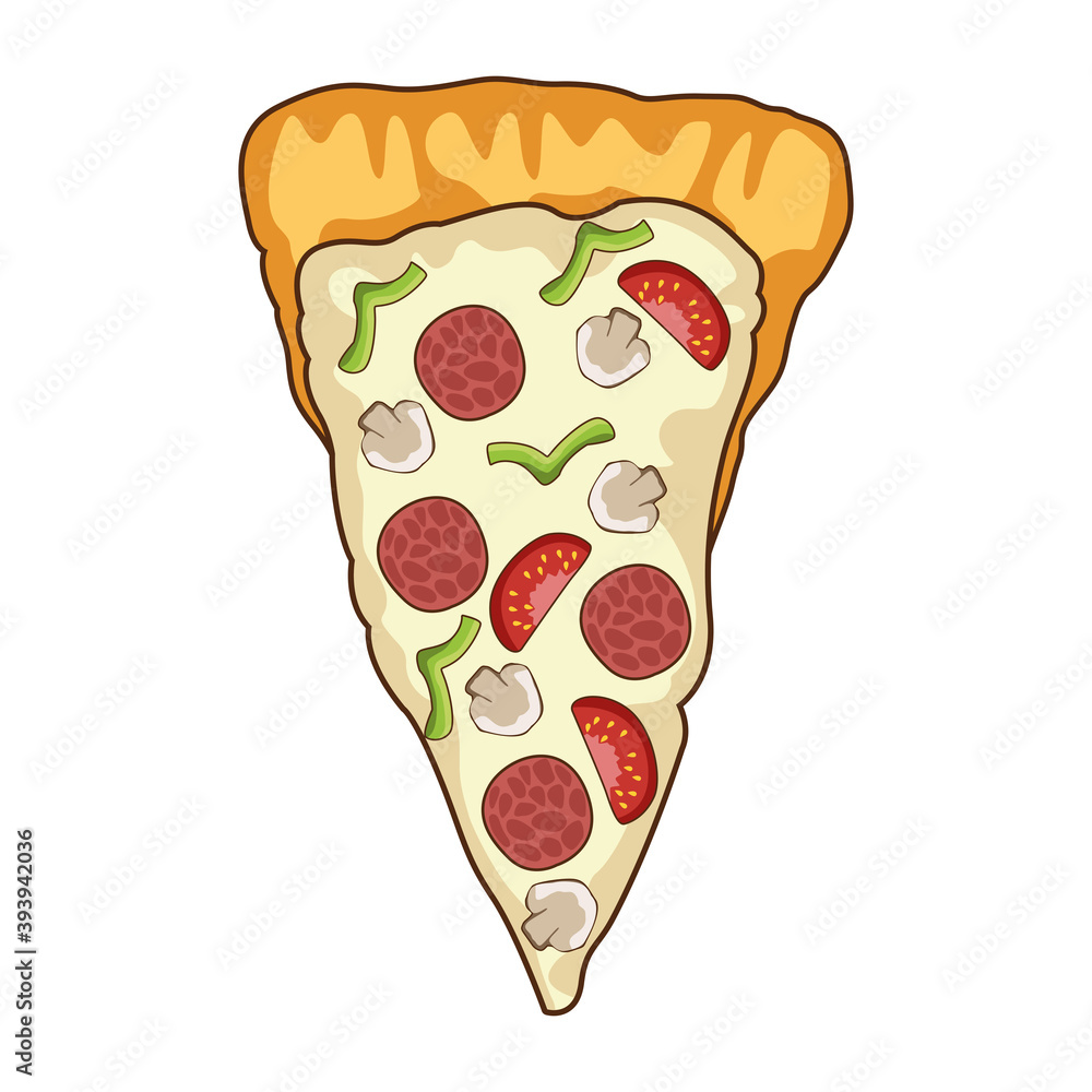 Sticker delicious italian pizza portion fast food icon