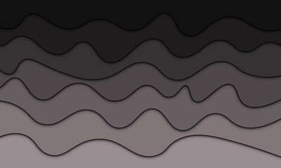 Abstract black and gray gradient wave with shadow in paper style.