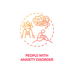 People with anxiety disorder concept icon. SAD risk group idea thin line illustration. Increased heart rate and shakiness. Social phobia, panic attacks. Vector isolated outline RGB color drawing