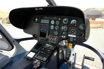 The cockpit of a helicopter