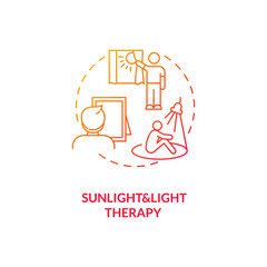 Sunlight and light therapy concept icon. SAD treatment idea thin line illustration. Eye exposure to artificial light source. Increasing energy levels. Vector isolated outline RGB color drawing