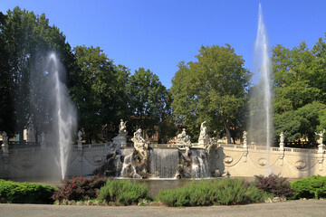 Fototapeta premium Fontana con statue a Torino in Italia, Fountain with statues in Turin in Italy 