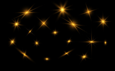 Set of bright beautiful stars. Light effect. Bright Star. Beautiful light to illustrate. Christmas star. White glitter sparkles with special light effect. Vector sparkles on a transparent background.