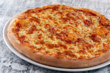 fresh pizza on the white plate